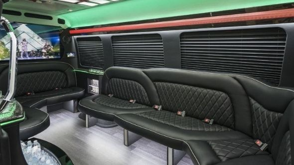 Interior of Charter Bus Company Euless's Sprinter Limo in Euless